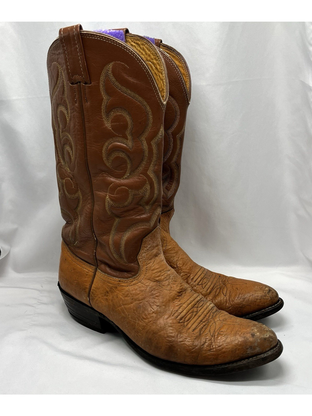 Nocona Two-Tone Bullhide Pull-on Western Cowboy Boots Mens 11B Embroidered 6532